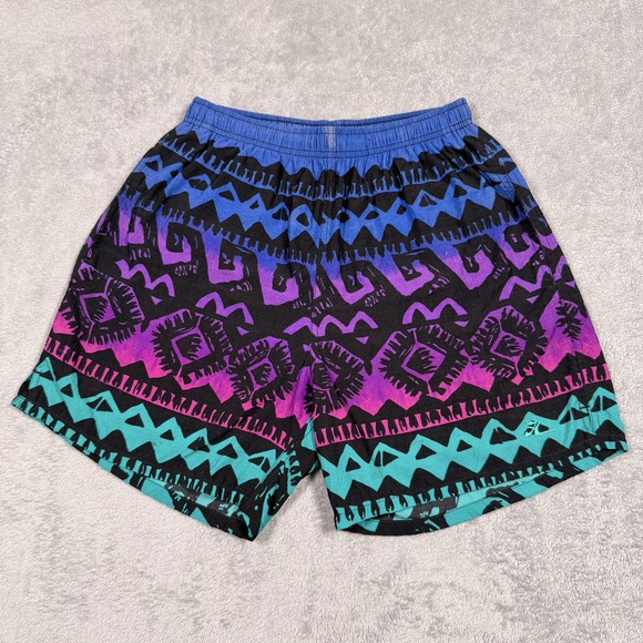 Vintage Hobie Swim Trunks Men's Size M Aztec Tribal Batik Waves Mesh Lined Nylon - Picture 1 of 14